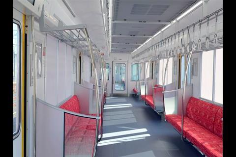 Interior of Sanyo Electric Railway Series 6000 electric multiple-unit.